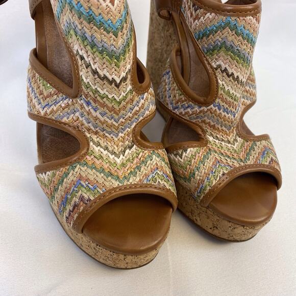 Lucky Brand Riedel Chevron Woven Platform Cork Wedge Sandals Women’s Size 6.5 - Picture 3 of 8